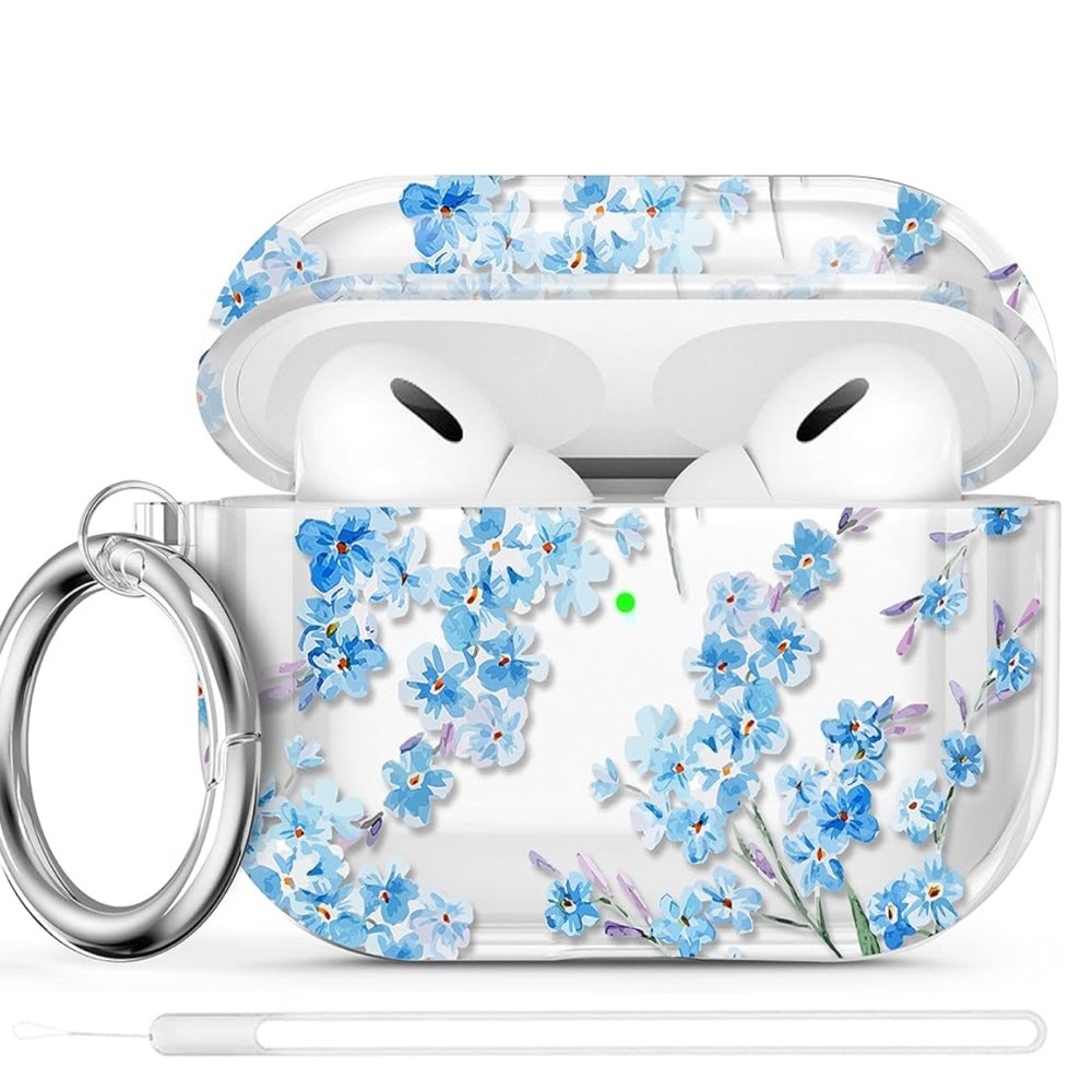 Floral Blue AirPods Pro Case with Keychain